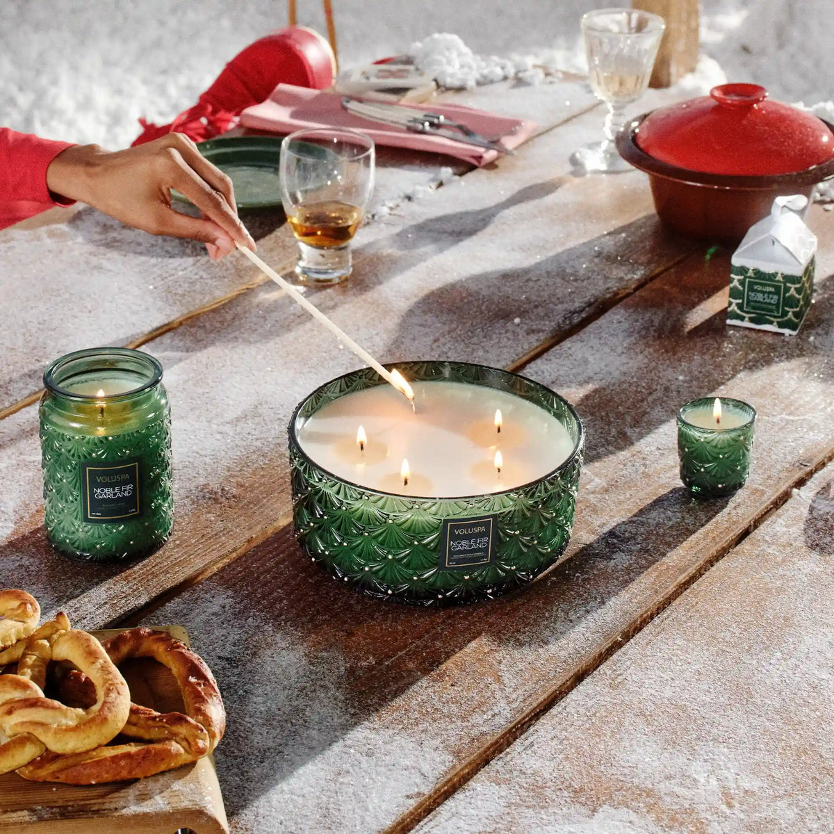Noble Fir Garland - Ornament Pedestal Candle